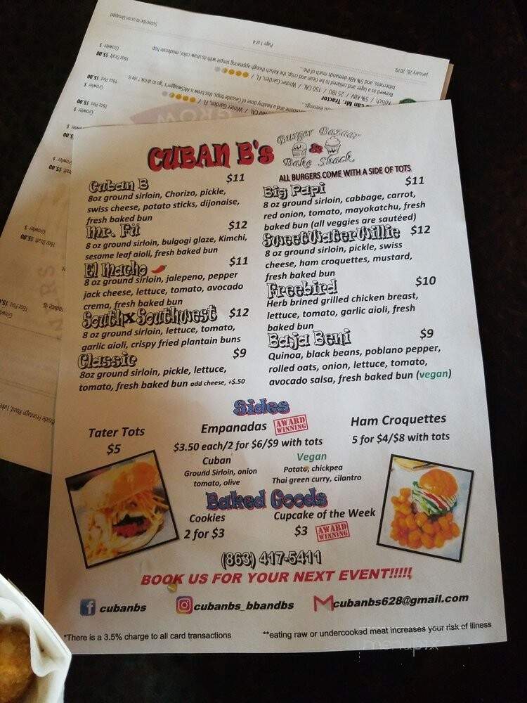 Cuban B's Burger Bazaar & Bake Shack - Lakeland, FL menu_pic