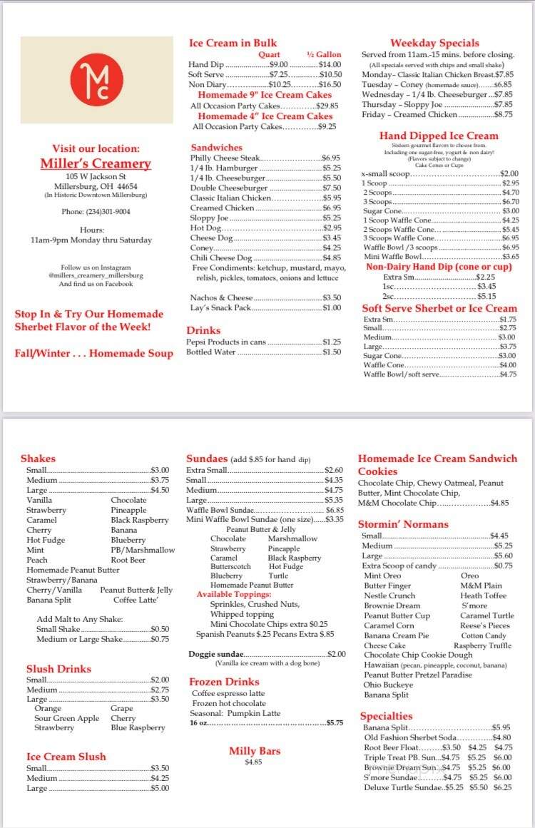 Miller's Creamery Millersburg - Millersburg, OH menu_pic