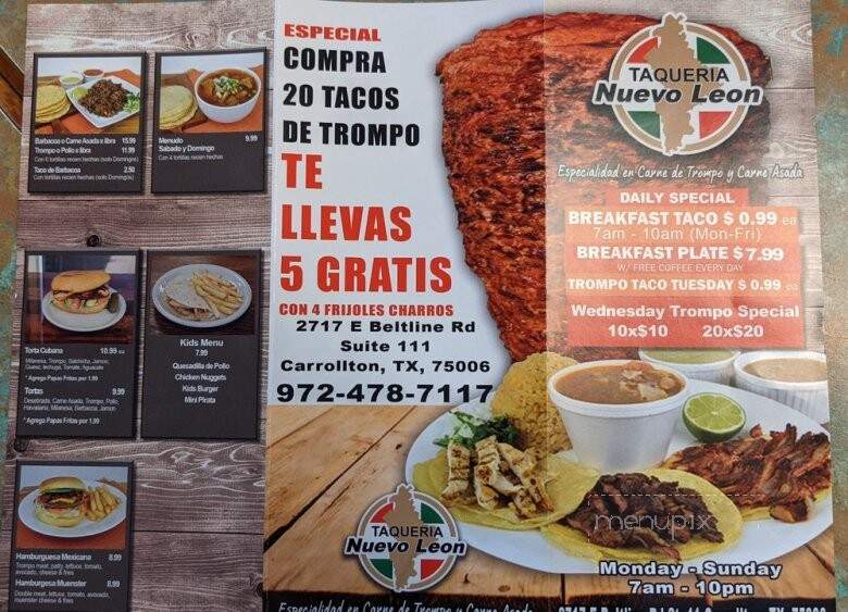 Taqueria Nuevo Leon - Carrollton, TX menu_pic