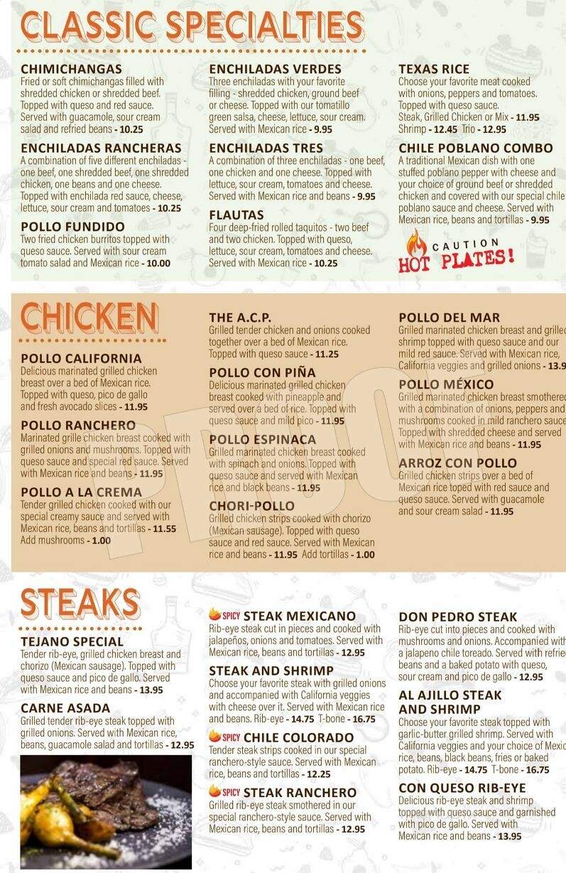 Pedro's Mexican Grill - Summerville, SC menu_pic
