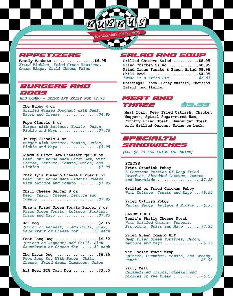 Bubby's Diner - Huntsville, AL menu_pic