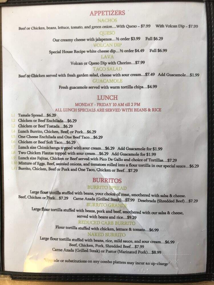 El Volcan Mexican Grill & Cantina - Independence, MO menu_pic