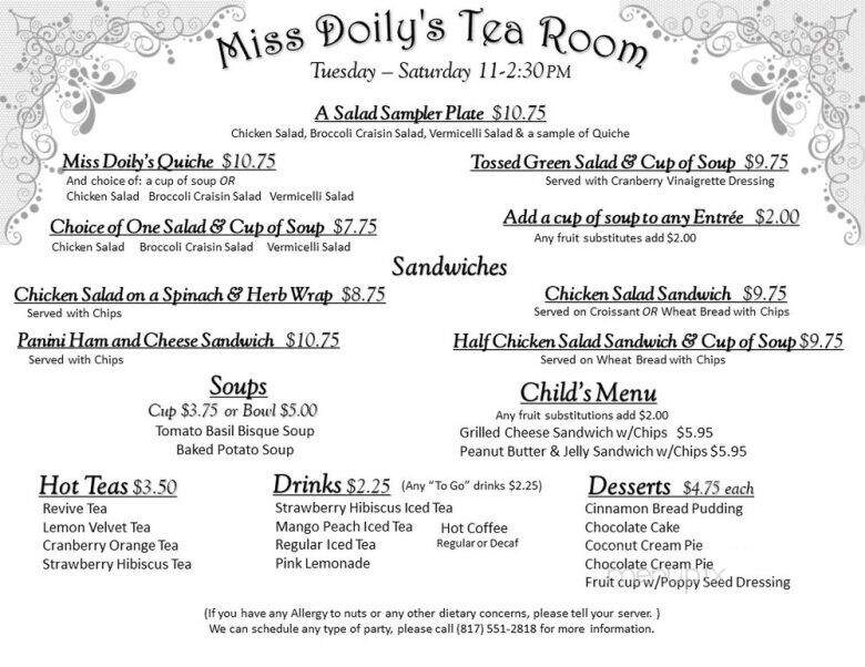 Miss Doily's Tea Room - Crowley, TX menu_pic