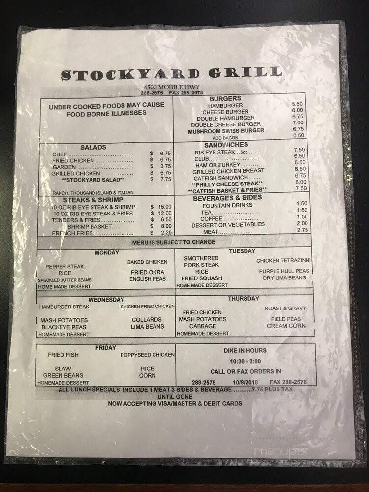 Stockyard Grill - Montgomery, AL menu_pic