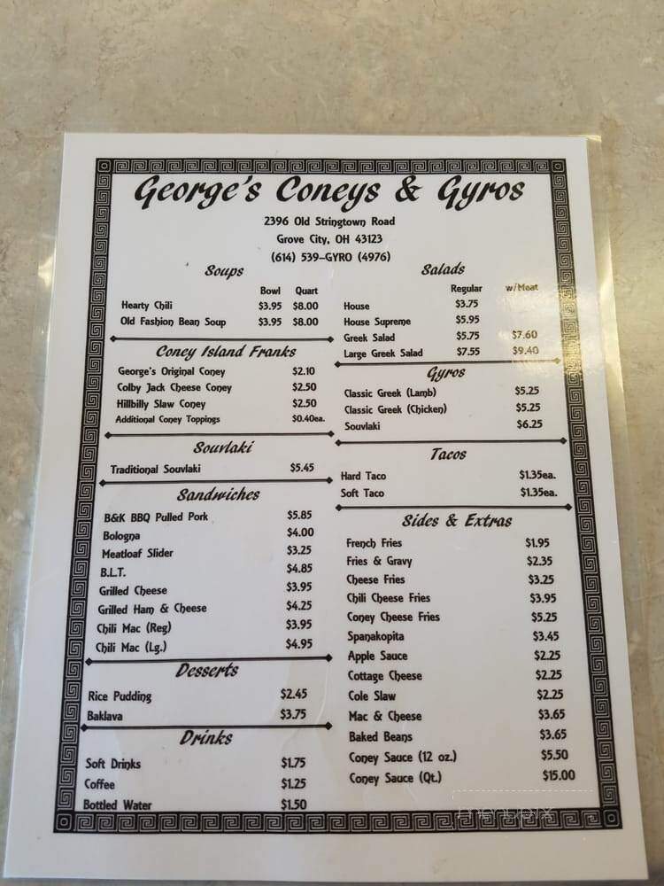 George's Coney Island Restaurant - Grove City, OH menu_pic