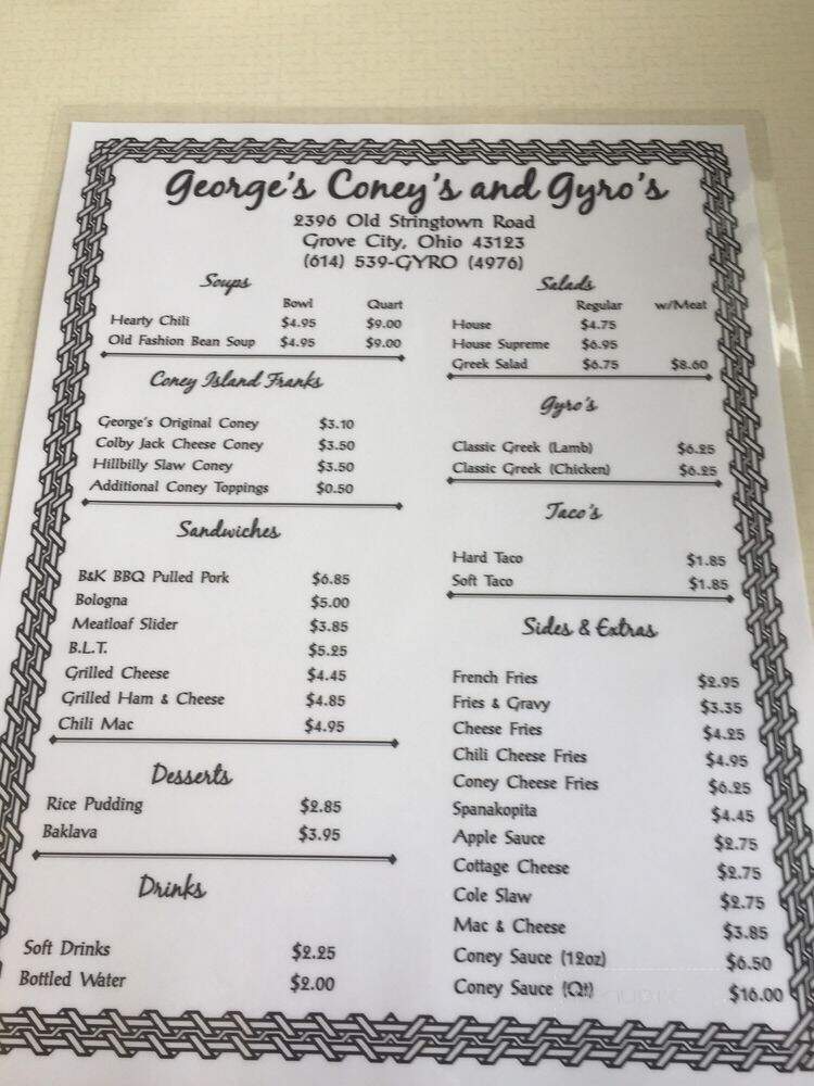 George's Coney Island Restaurant - Grove City, OH menu_pic