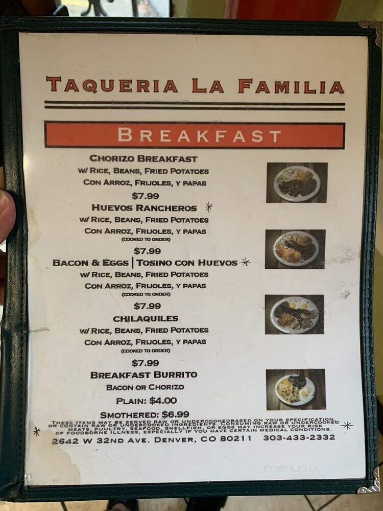 Taqueria la Familia - Denver, CO menu_pic