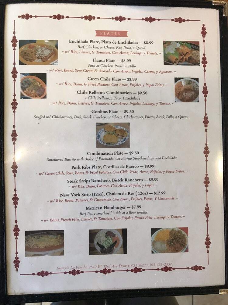 Taqueria la Familia - Denver, CO menu_pic