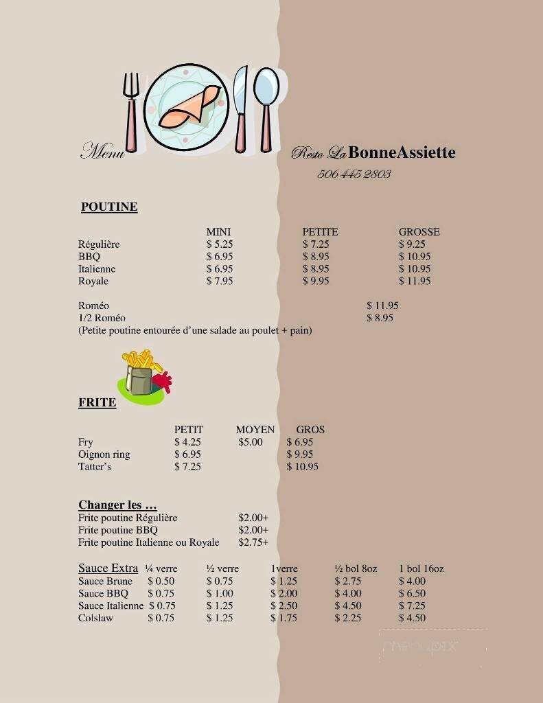 Resto la Bonne Assiette - Sainte Anne-De-Madawaska, NB menu_pic