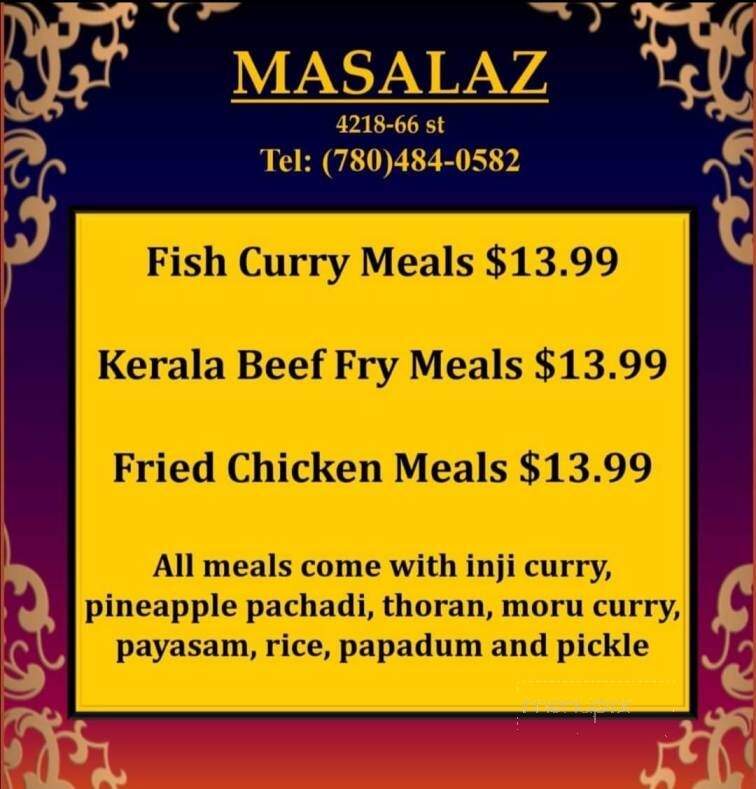 Masalaz Restaurant - Edmonton, AB menu_pic