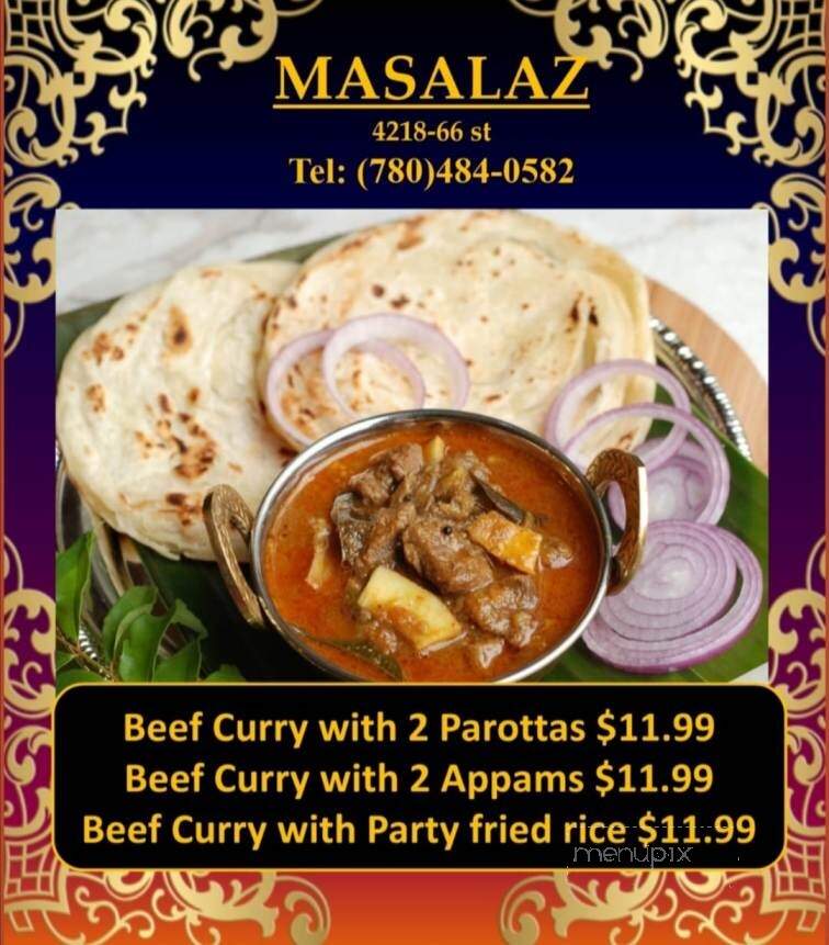 Masalaz Restaurant - Edmonton, AB menu_pic