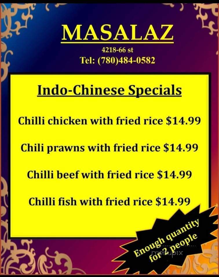 Masalaz Restaurant - Edmonton, AB menu_pic