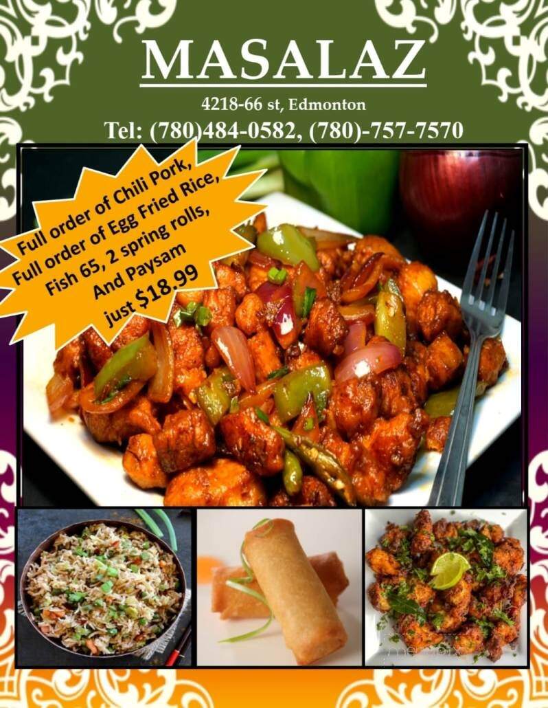 Masalaz Restaurant - Edmonton, AB menu_pic