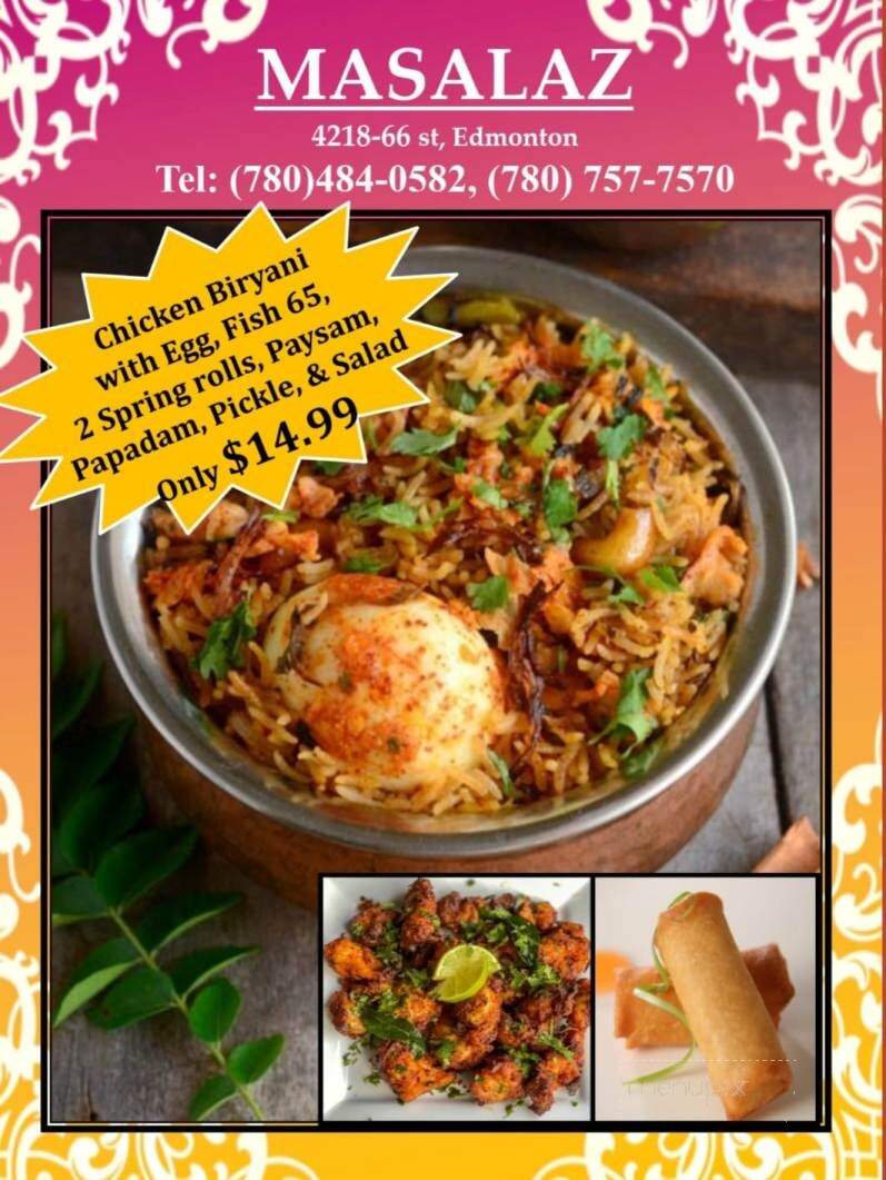 Masalaz Restaurant - Edmonton, AB menu_pic