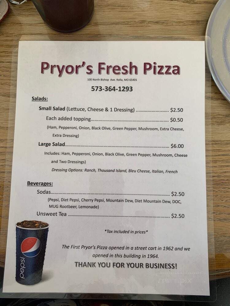 Pryor's Fresh Pizza - Rolla, MO