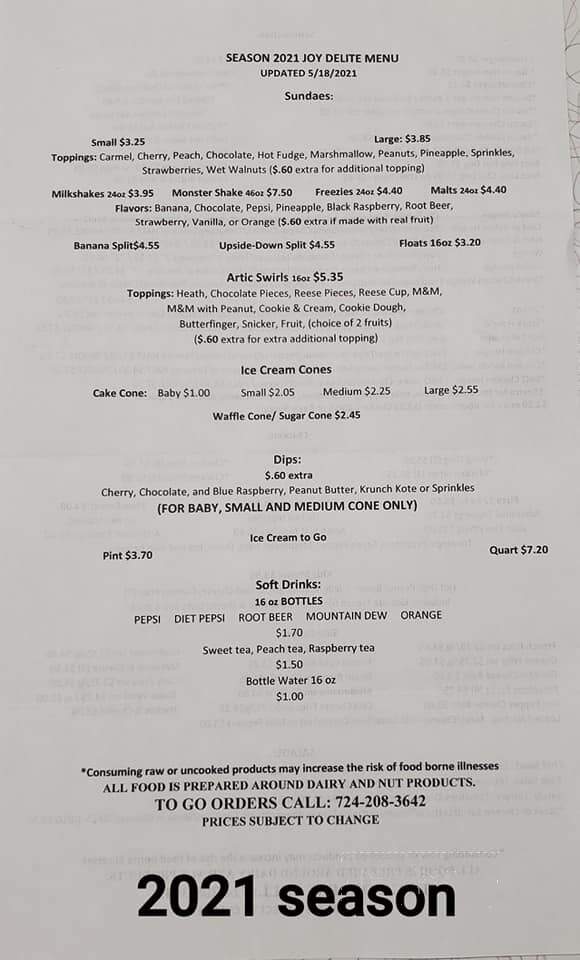 Joy Delite - Markleysburg, PA menu_pic