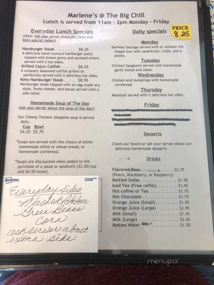 Marlene's The Big Chill - Graham, TX menu_pic