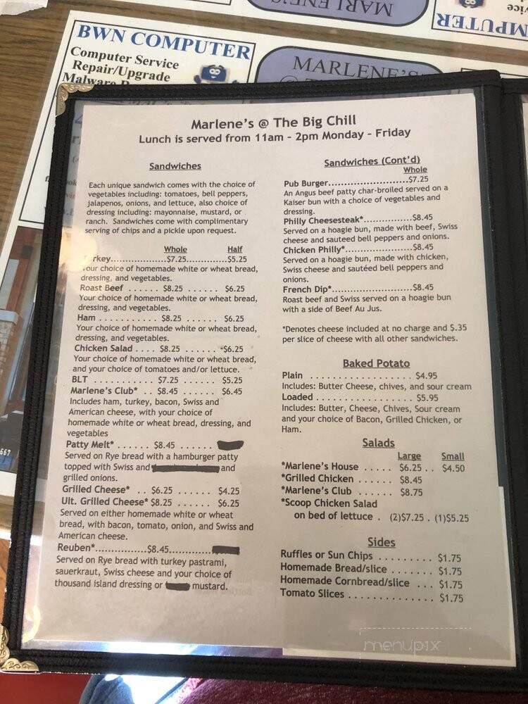 Marlene's The Big Chill - Graham, TX menu_pic