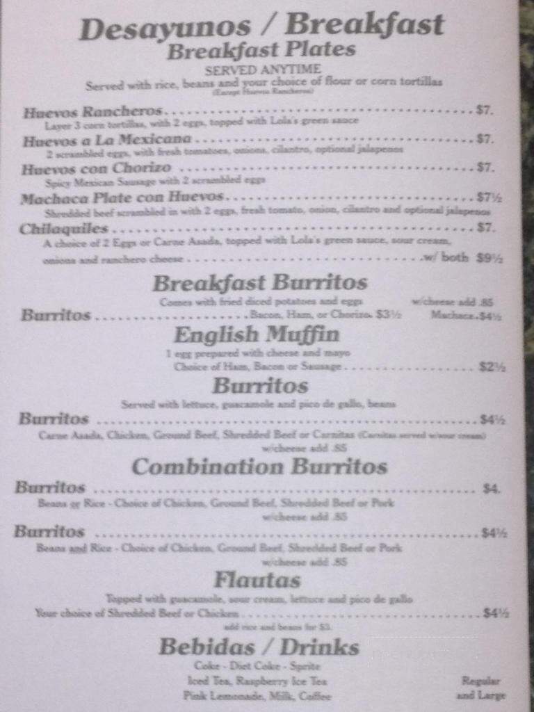 Lola's Kitchen - Barstow, CA menu_pic