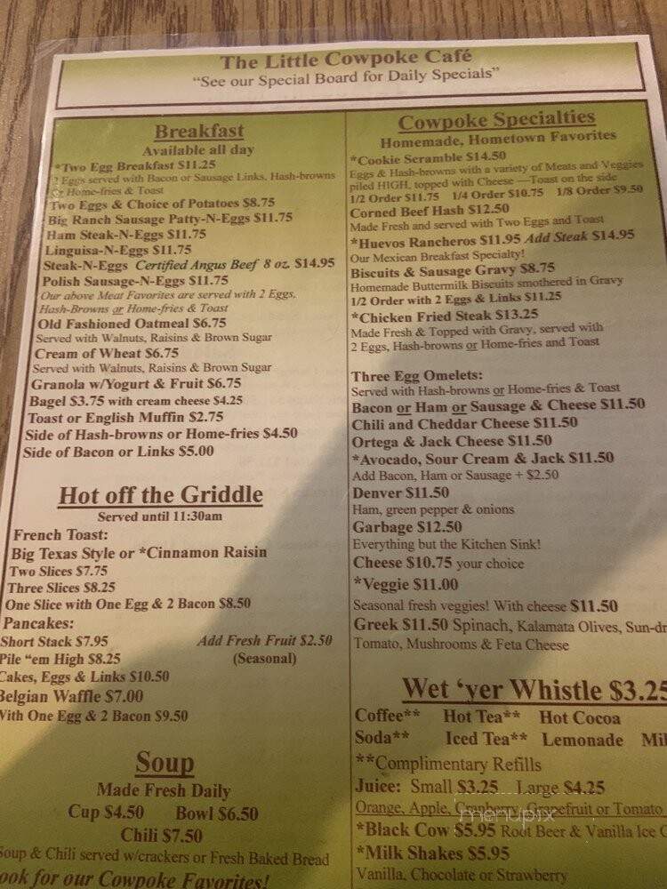 Little Cowpoke Cafe - Middletown, CA menu_pic