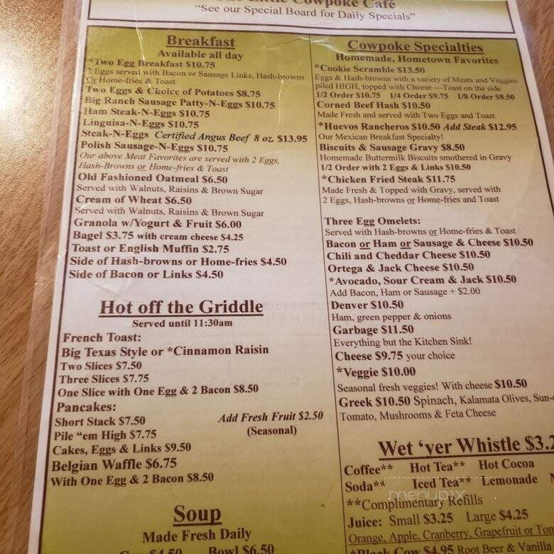 Little Cowpoke Cafe - Middletown, CA menu_pic