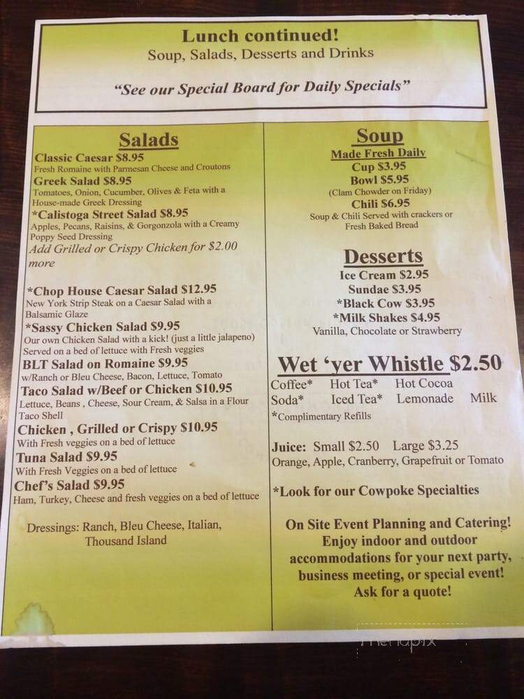 Little Cowpoke Cafe - Middletown, CA menu_pic