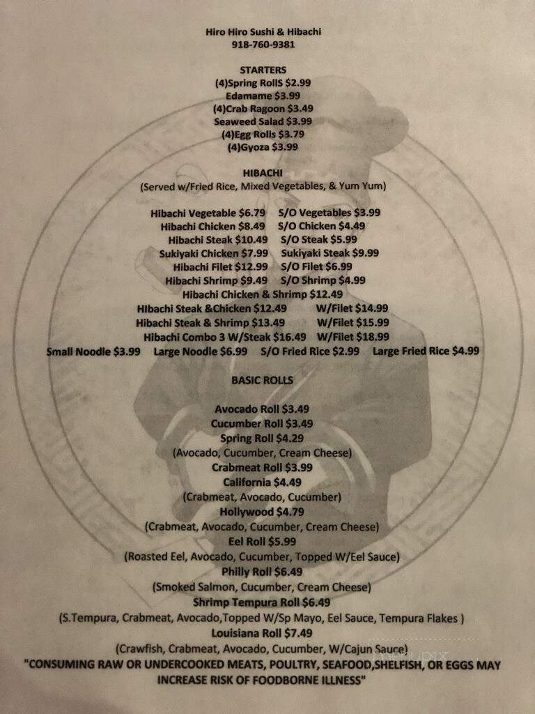 Hiro Hiro Sushi & Hibachi - Sallisaw, OK menu_pic