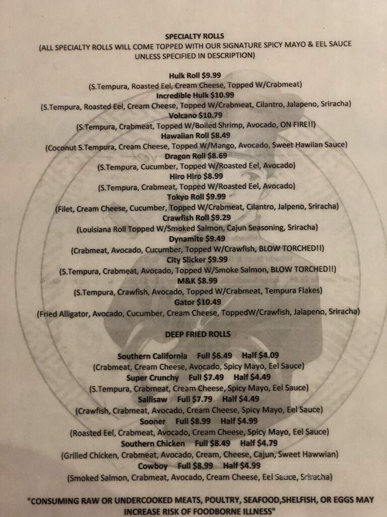 Hiro Hiro Sushi & Hibachi - Sallisaw, OK menu_pic