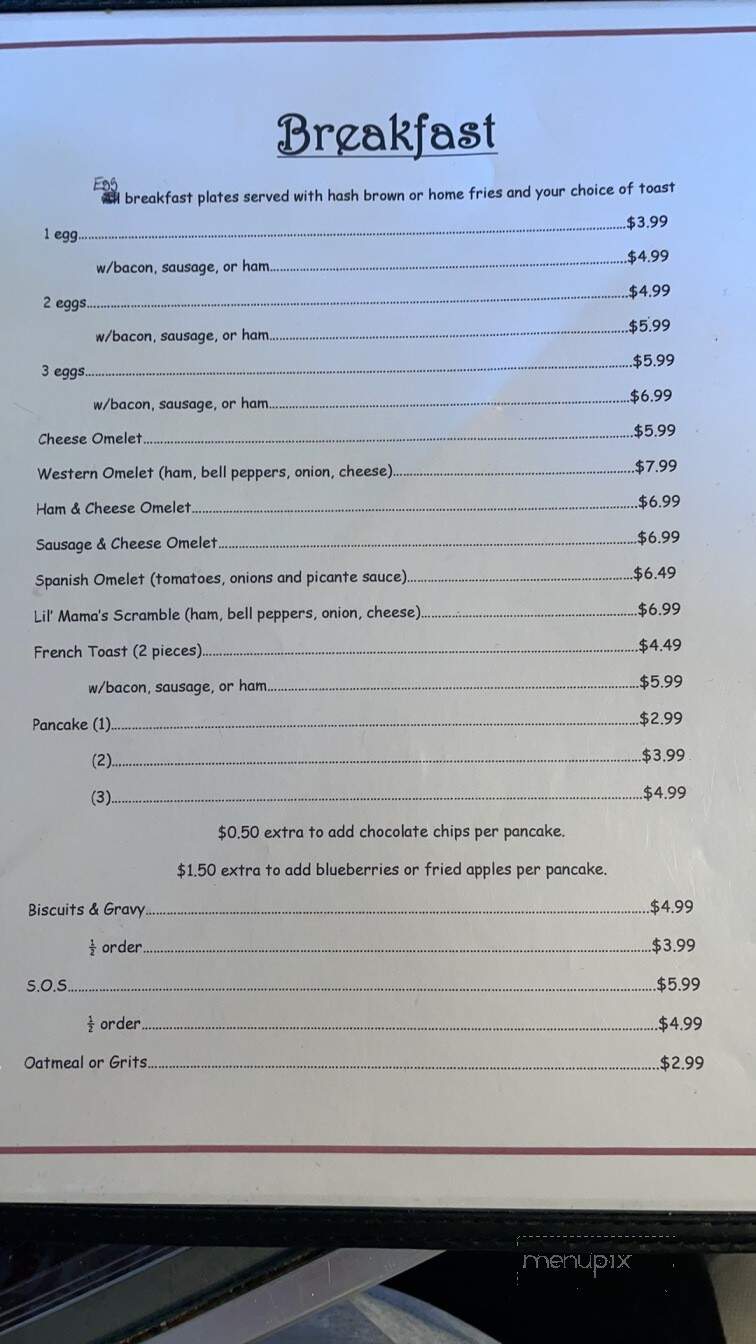 Little Mama's Cafe - Cache, OK menu_pic