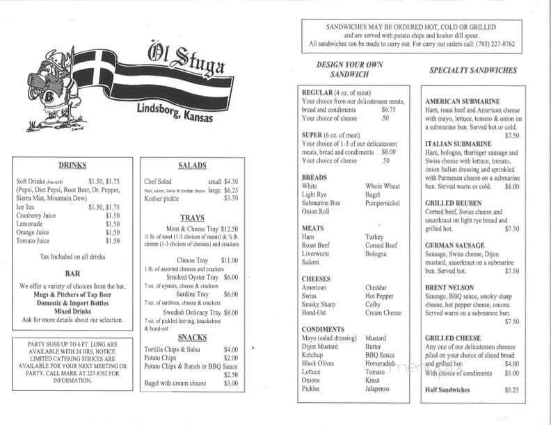 Ol Stuga - Lindsborg, KS menu_pic