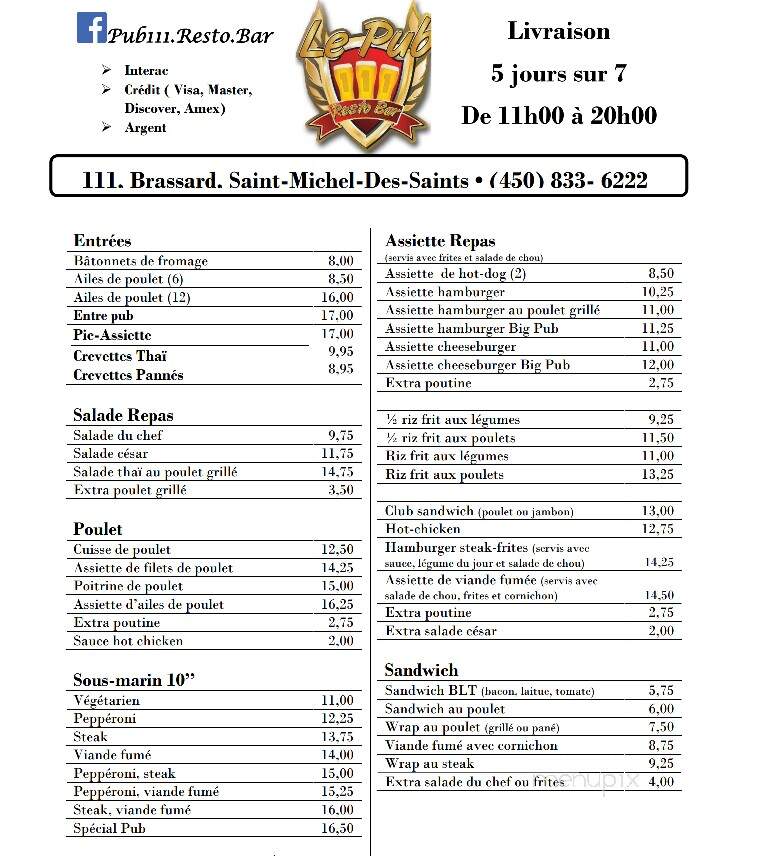 Pub 111 (Le) - Saint-Michel-Des-Saints, QC menu_pic
