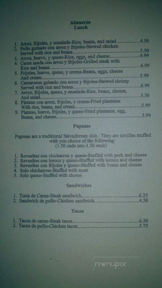 El Salvador Restaurant - Fayetteville, NC menu_pic