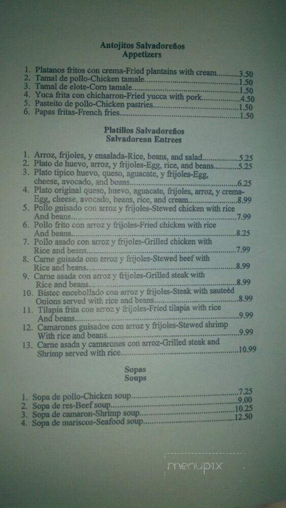 El Salvador Restaurant - Fayetteville, NC menu_pic
