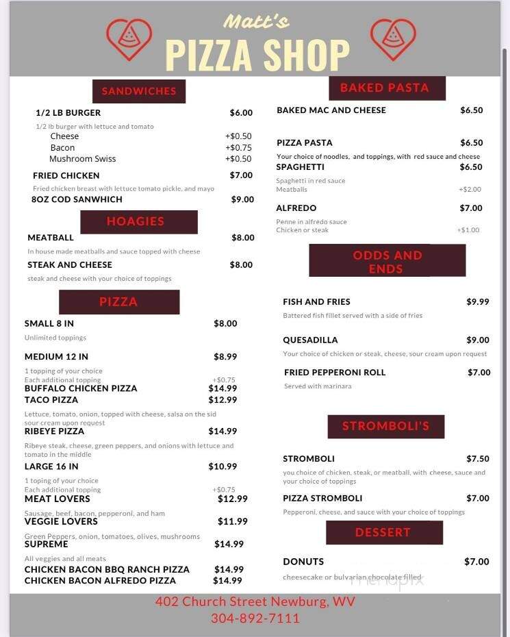 Matthew's Brick Oven - Newburg, WV menu_pic