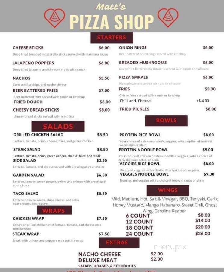 Matthew's Brick Oven - Newburg, WV menu_pic