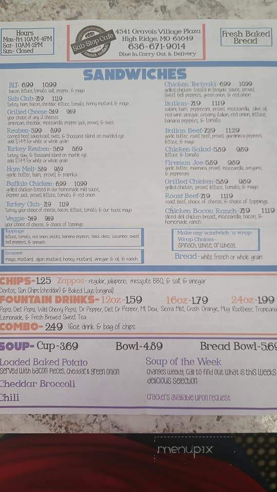Sub Stop Cafe - High Ridge, MO menu_pic