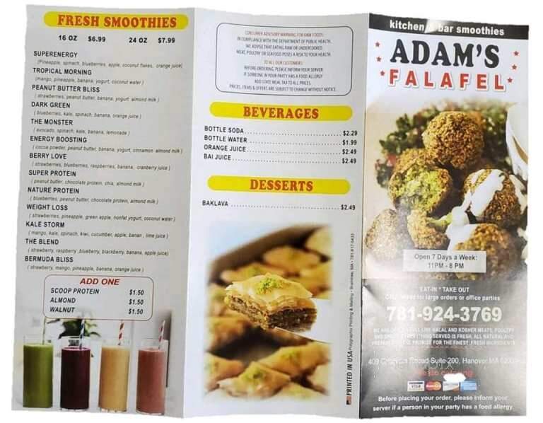 Adam's Falafel - Hanover, MA menu_pic