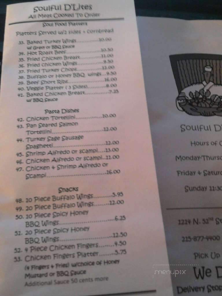 Soulful D'lites - Philadelphia, PA menu_pic