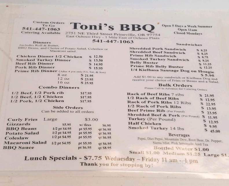 Toni's Bar-B-Que - Prineville, OR