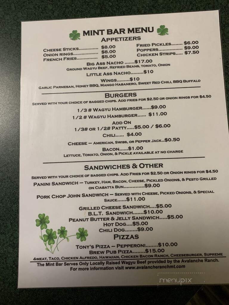 Mint Bar - Martinsdale, MT menu_pic