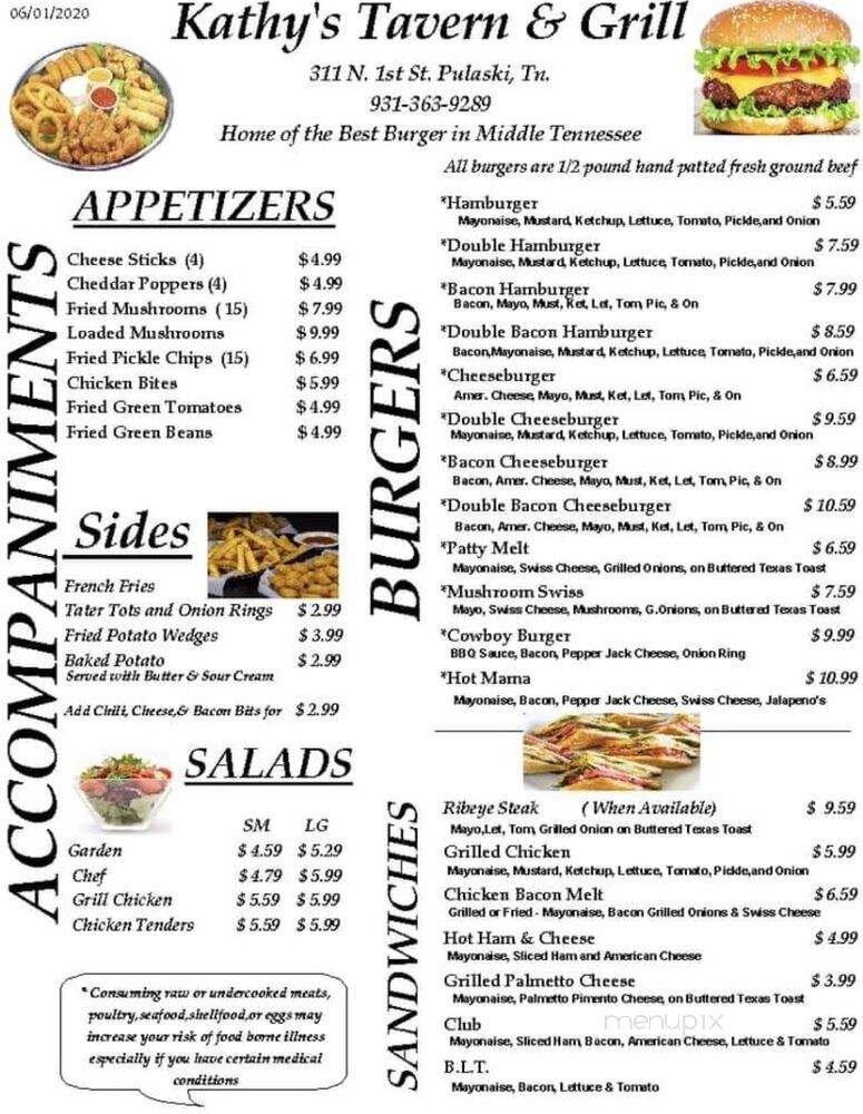 Kathy's Tavern - Pulaski, TN menu_pic