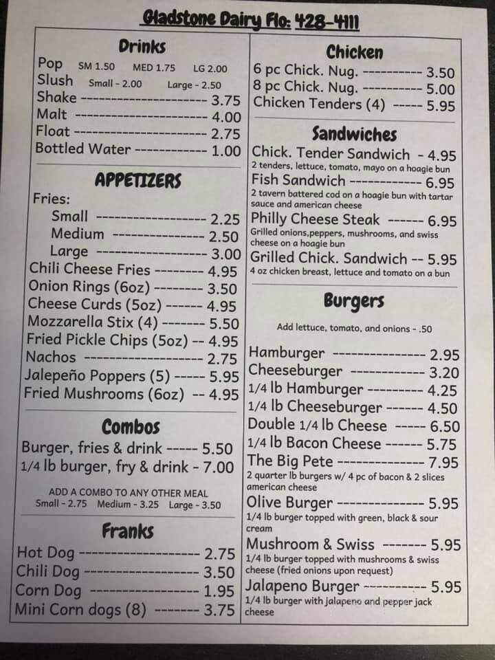 Dairy Flo - Gladstone, MI menu_pic