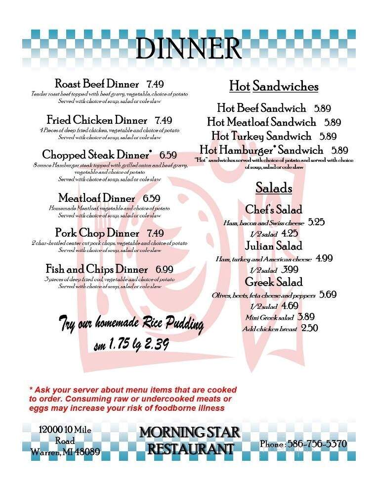 Morning Star Restaurant - Warren, MI menu_pic