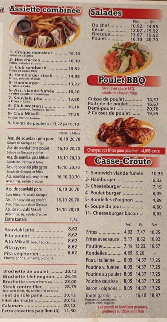 Restaurant Mikael - Sainte-Agathe-Des-Monts, QC menu_pic