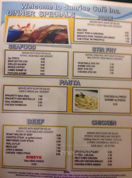 Sunrise Family Restaurant - De Witt, IA menu_pic
