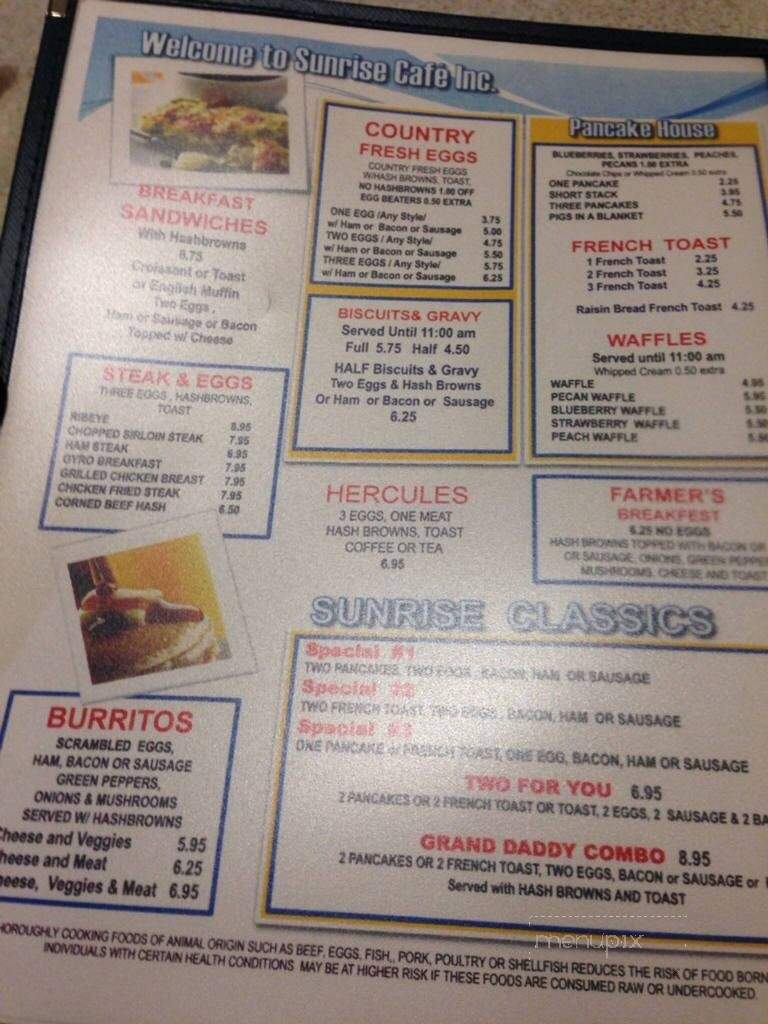 Sunrise Family Restaurant - De Witt, IA menu_pic