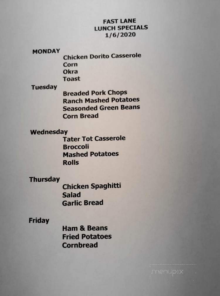 Fast Lane - Broken Bow, OK menu_pic