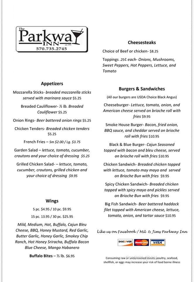 Mil & Jim's Parkway Inn - Nanticoke, PA menu_pic