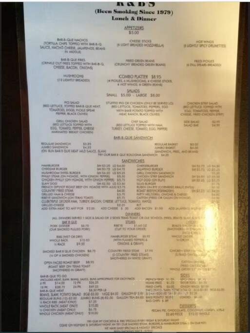 R & B's Bar-B-Que & Restaurant - Counce, TN menu_pic