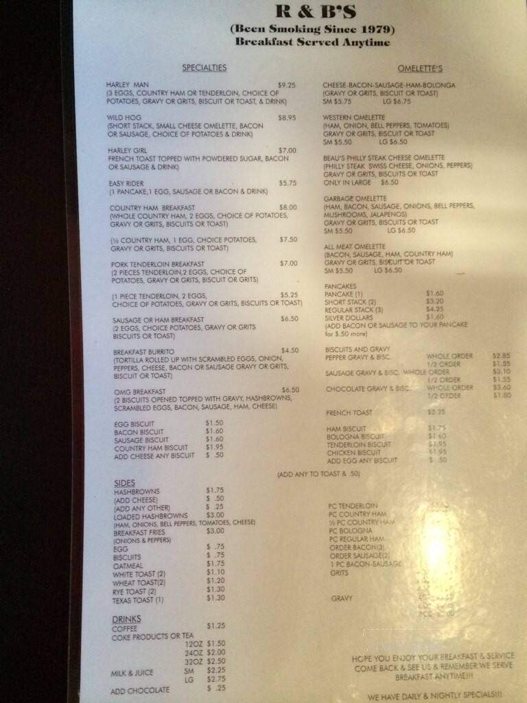 R & B's Bar-B-Que & Restaurant - Counce, TN menu_pic